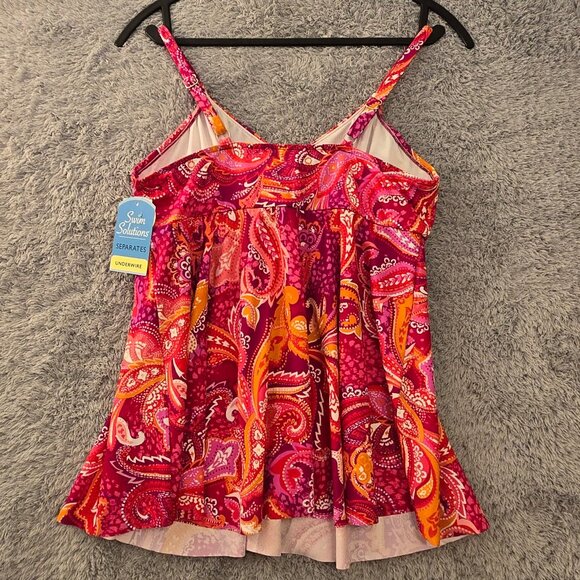 Swim Solutions Printed Paisley Patch Underwire Tankini Top NWT - Picture 4 of 8